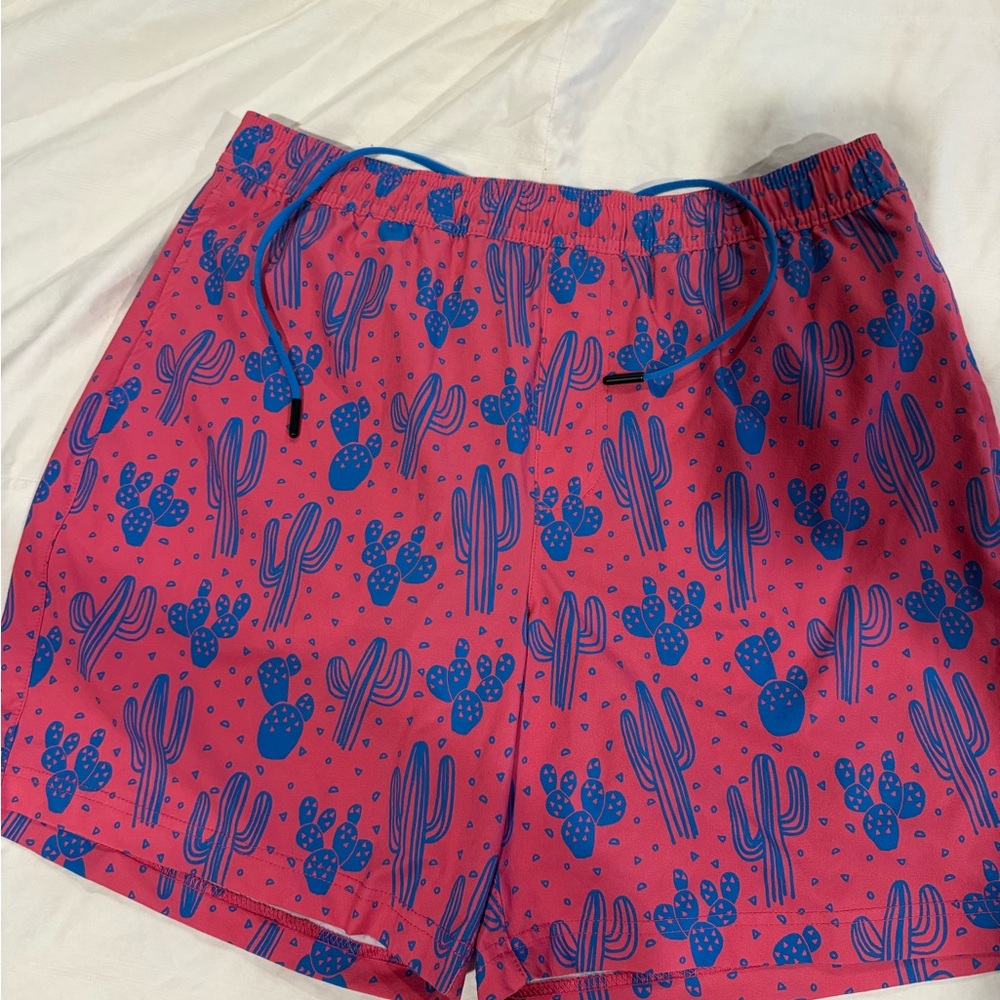 chubbies Pink Shorts with Blue Cactus Print